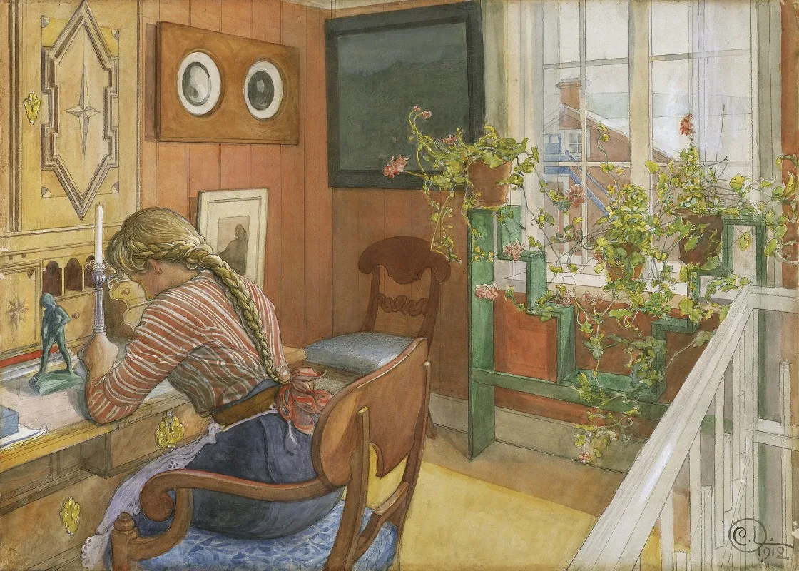 Letter Writing Wall Art by Carl Larsson - High-Resolution Digital Print
