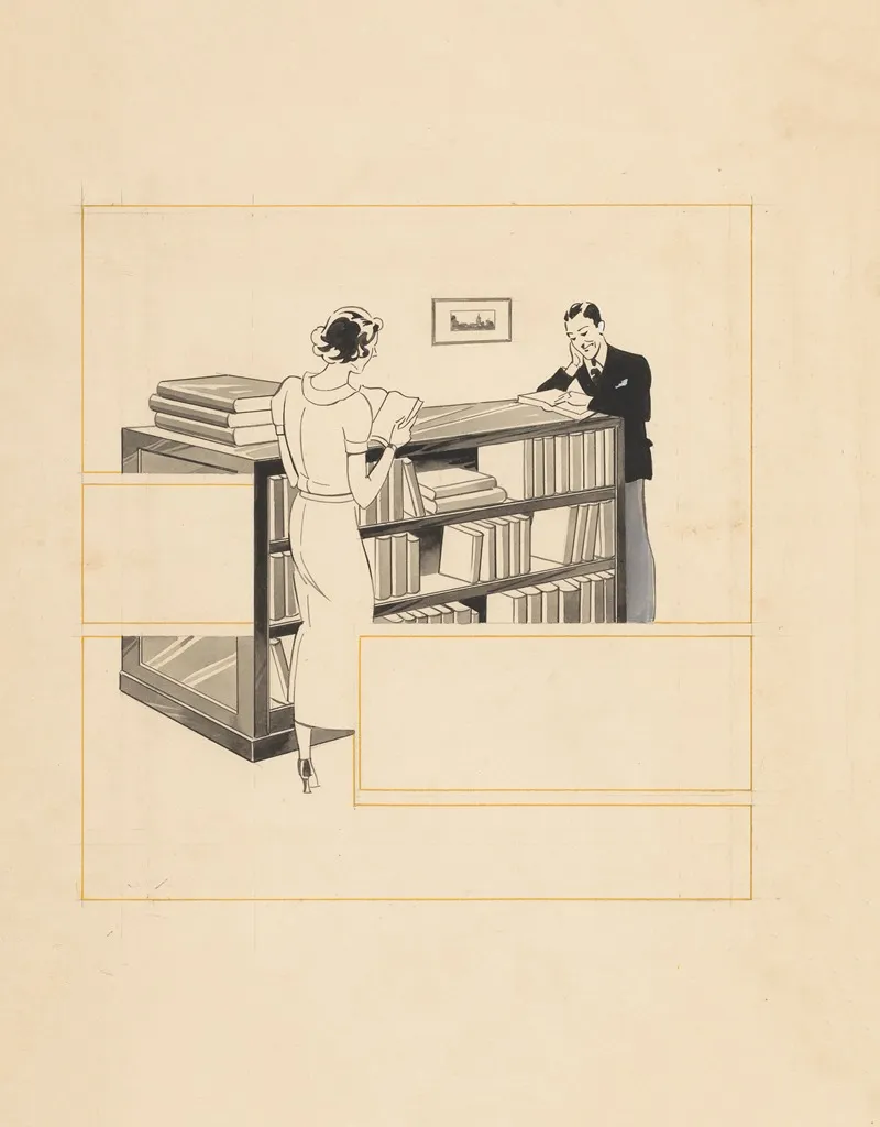 Lezende Man En Vrouw Bij Een Boekenkast Wall Art by Jac Nuiver - High-Resolution Digital Print