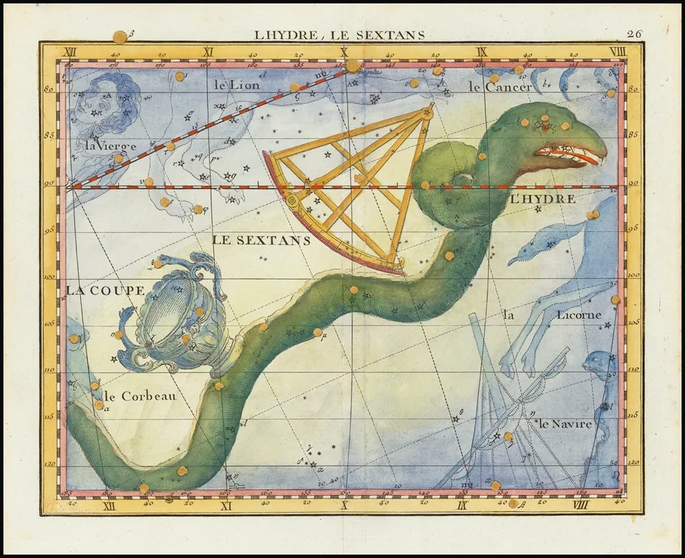 Lhydre Le Sextans Hydra And Sextant Wall Art by John Flamsteed - High-Resolution Digital Print