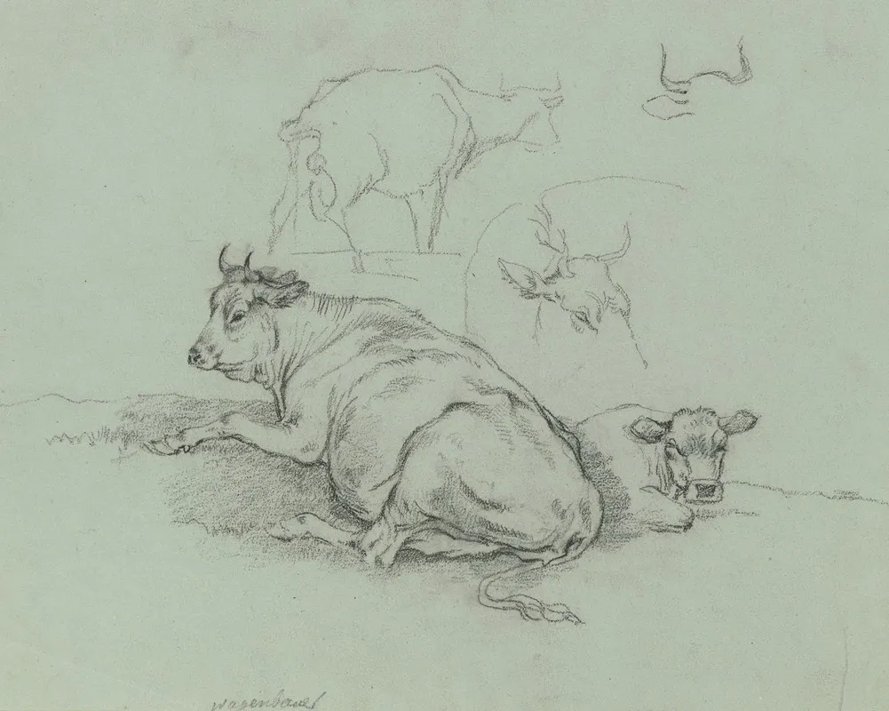 Liegende Kuh Mit Kalb Sowie Weitere Rinder Wall Art by Max Joseph Wagenbauer - High-Resolution Digital Print