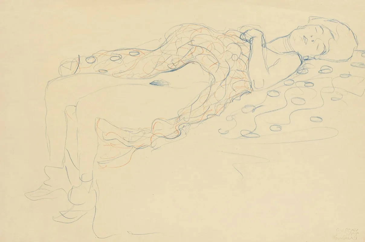 Liegender Halbakt Nach Rechts Reclining Semi Nude Facing Right Wall Art by Gustav Klimt - High-Resolution Digital Print