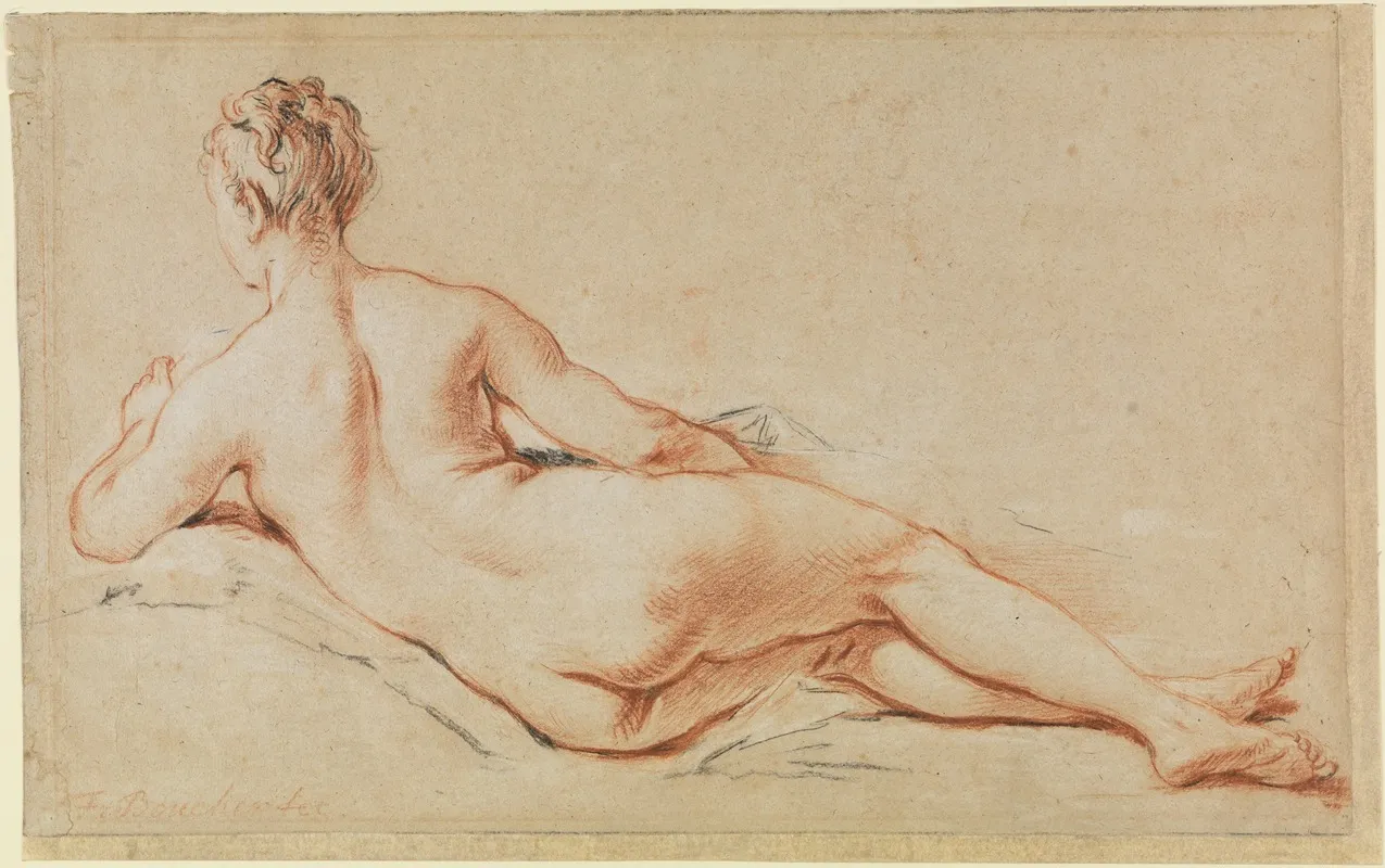 Liegender Weiblicher Akt Auf Den Linken Arm Gestutzt In Ruckenansicht Wall Art by François Boucher - High-Resolution Digital Print