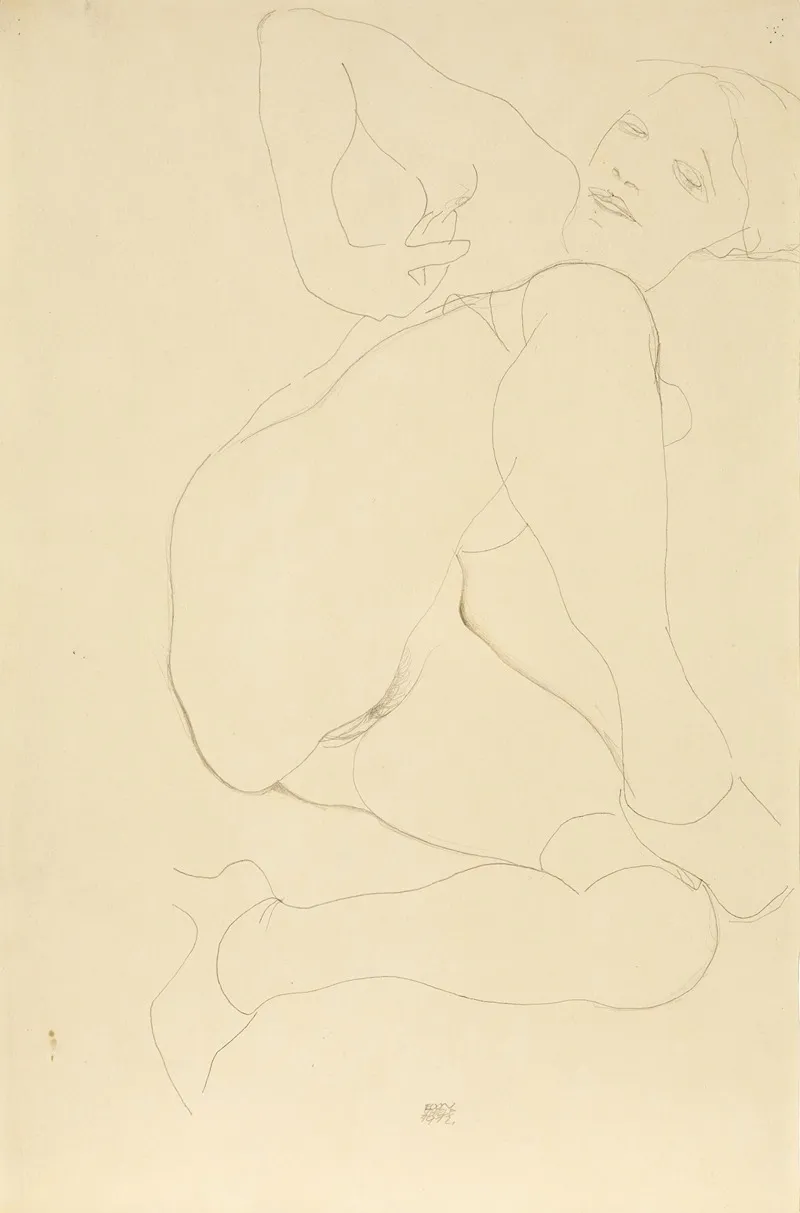 Liegender Weiblicher Akt Mit Angewinkelten Beinen Reclining Female Nude With Bent Legs