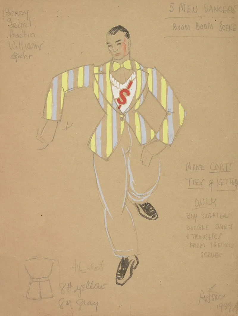 Life And Death Of An American 5 Men Dancers Blue And Yellow Striped Coat Wall Art by Alex Jones - High-Resolution Digital Print