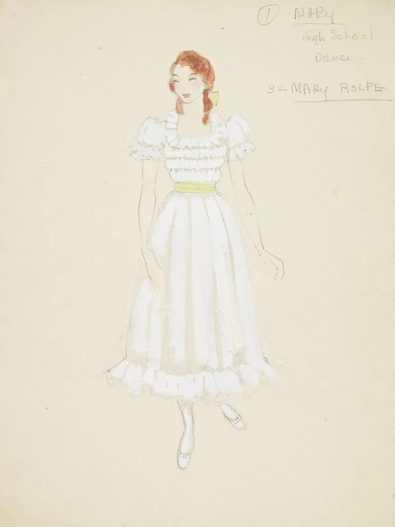Life And Death Of An American Mary Rolfe White Ruffled Dress With Yellow Sash Wall Art by Alex Jones - High-Resolution Digital Print