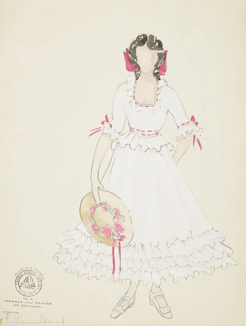 Life And Death Of An American Mary White Ruffled Dress Straw Flowered Hat Pink Ribbons Wall Art by Alex Jones - High-Resolution Digital Print