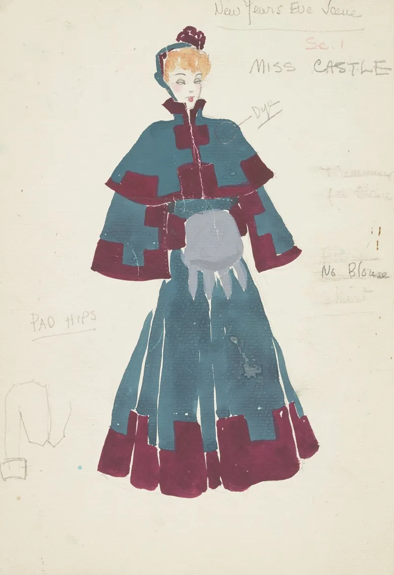 Life And Death Of An American Miss Castle Green Dress With Red Borders Grey Muff Green And Red Bonnet Wall Art by Alex Jones - High-Resolution Digital Print