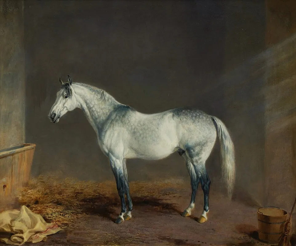Lightning A Gray Racehorse In A Stable Wall Art by Edward Troye - High-Resolution Digital Print