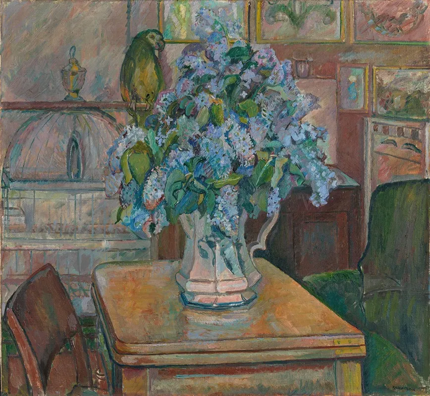 Lilacs And Parrot Wall Art by Oluf Wold-Torne - High-Resolution Digital Print