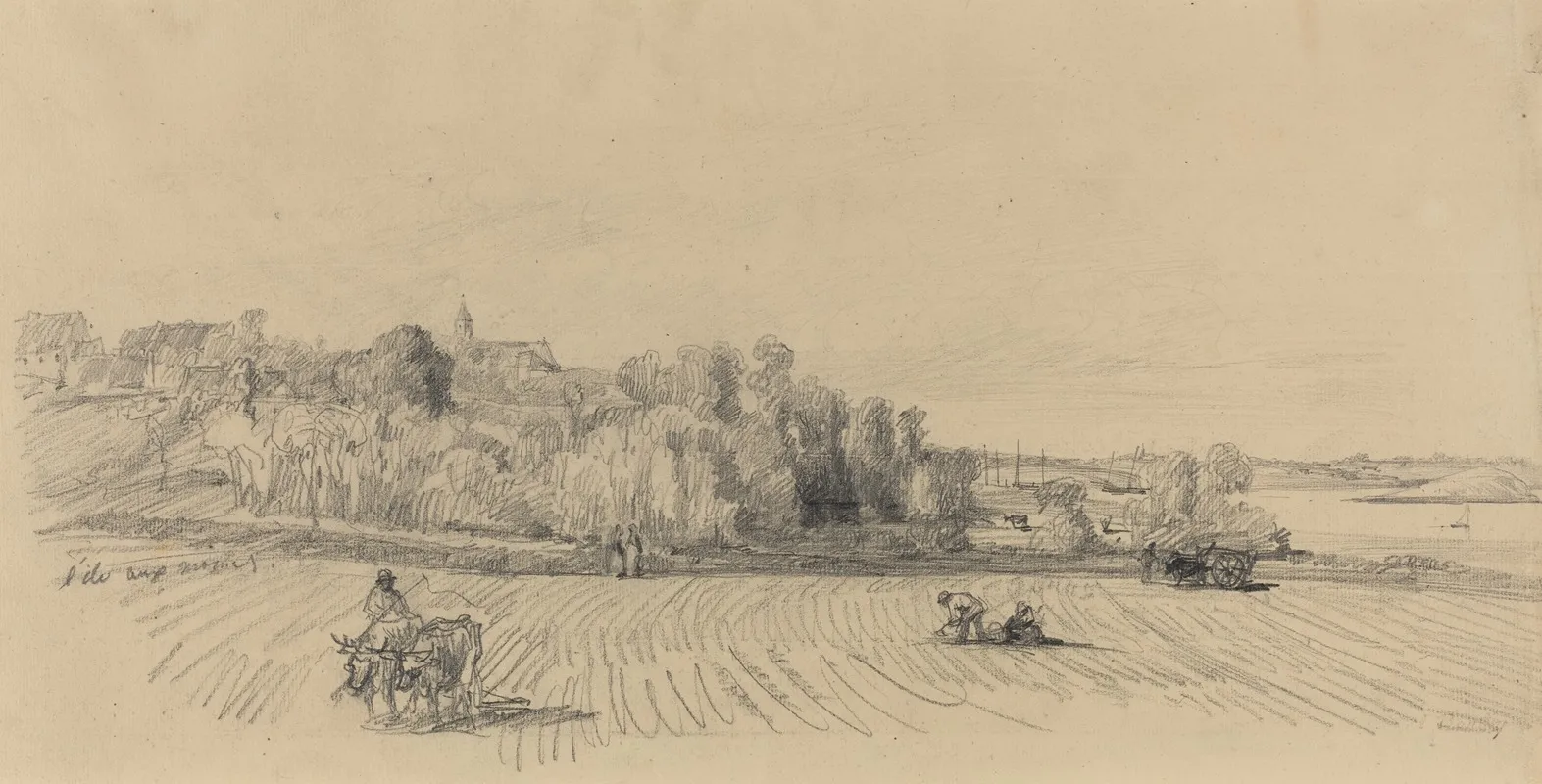Lile Aux Moines With Workers In A Field Wall Art by Eugène Boudin - High-Resolution Digital Print