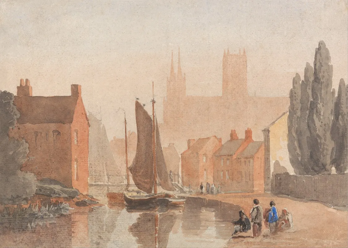 Lincoln Cathedral From Brayford Pool Wall Art by David Cox - High-Resolution Digital Print