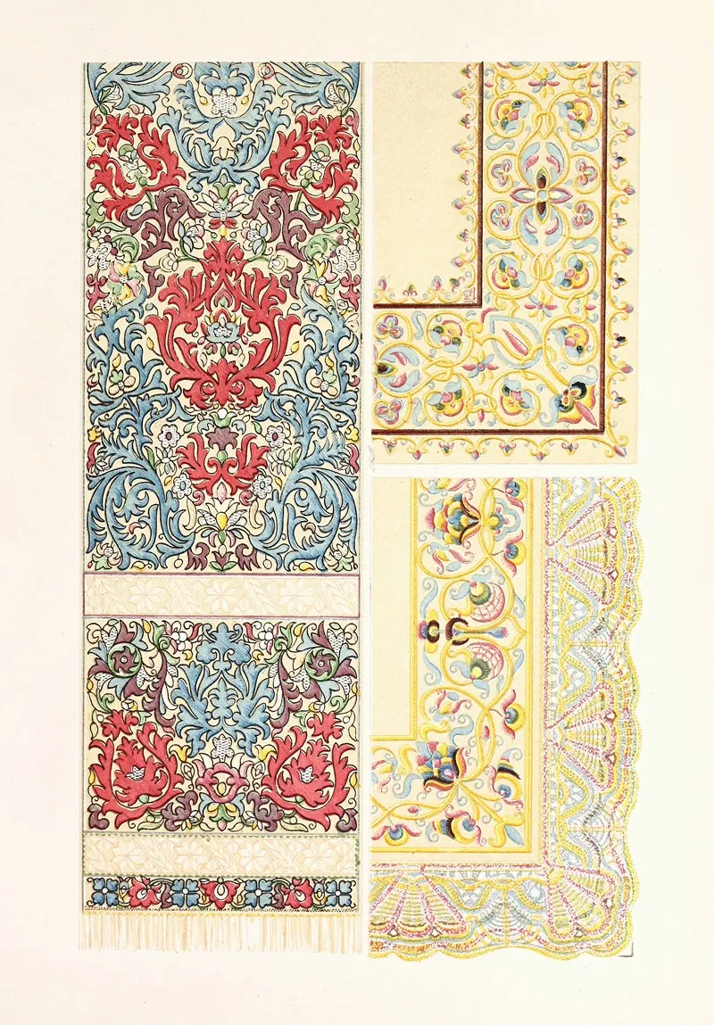 Linen Scarf Embroidered With Silk Ancient Embroidered Silk Table Cover Wall Art by John Charles Robinson - High-Resolution Digital Print