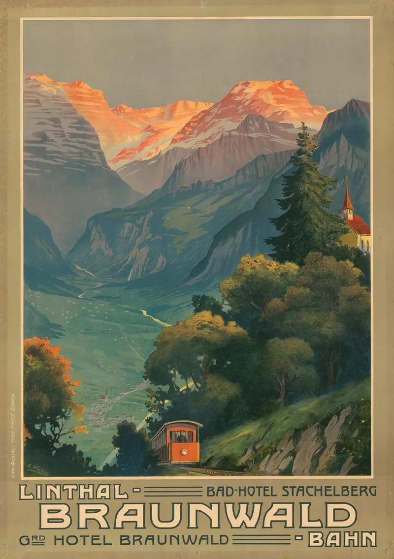 Linthal Braunwald Bahn Bad Hotel Stachelberg Und Hotel Braunwald Wall Art by E. Winter - High-Resolution Digital Print