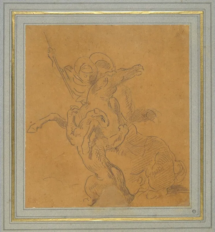 Lion Attacking A Horse With Rider Sketch For The Tiger Hunt 2
