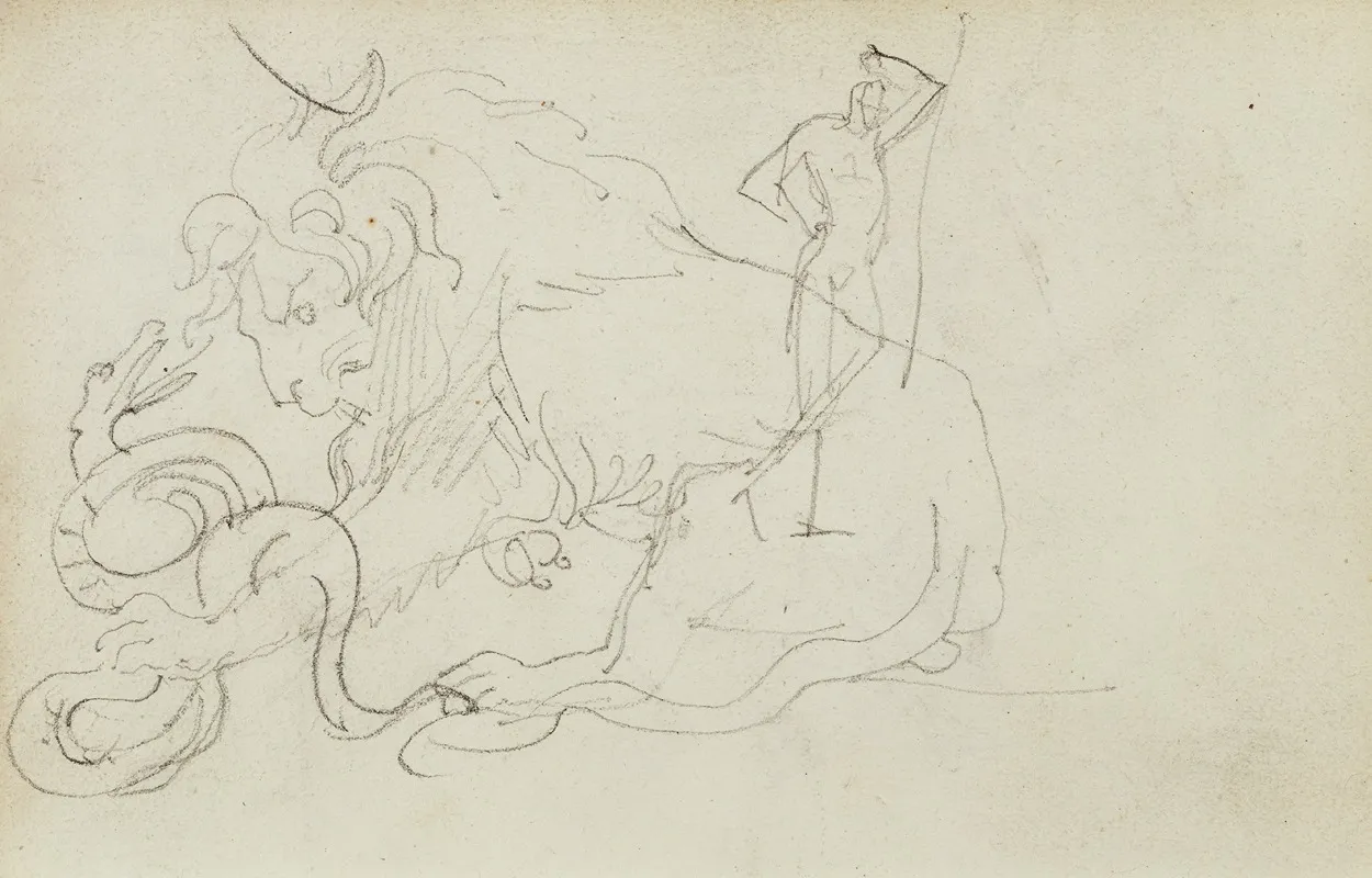 Lion Attacking A Snake Over Nude Figure Study Wall Art by Théodore Géricault - High-Resolution Digital Print