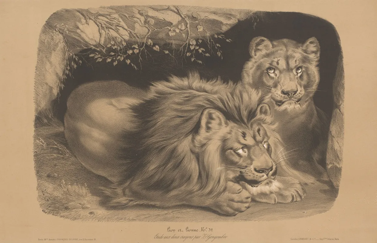 Lion Et Lionne Wall Art by Joseph Zephyris Gengembre - High-Resolution Digital Print