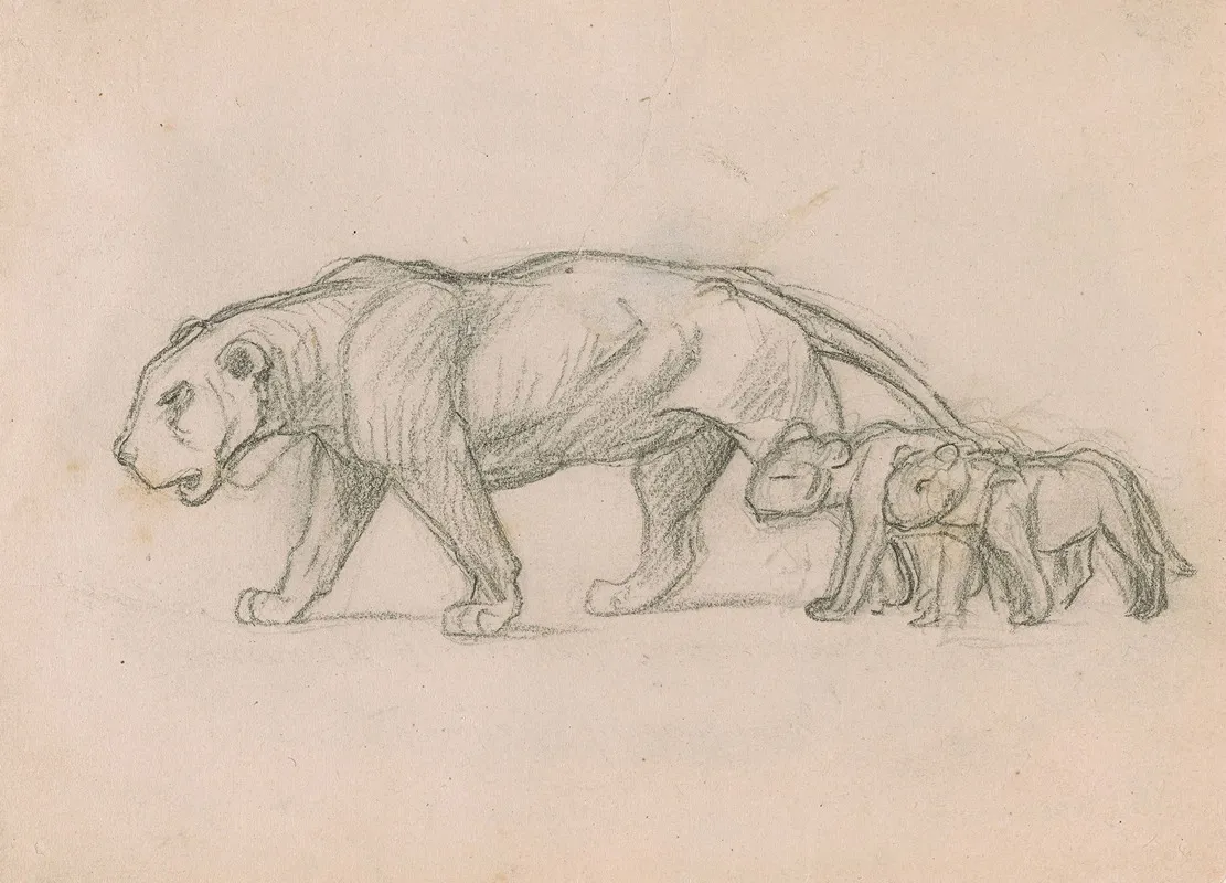 Lioness And Her Cubs Wall Art by Jean-Léon Gérôme - Canvas Print