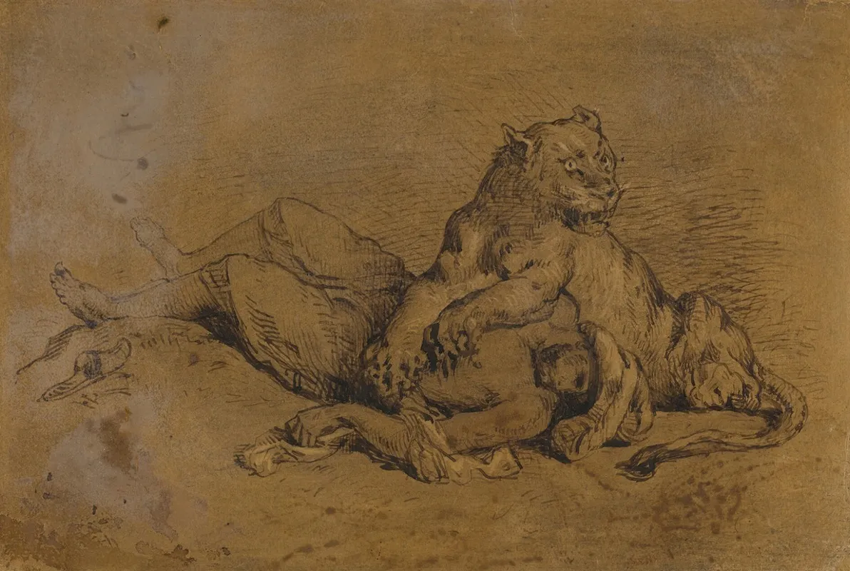 Lionne Dechirant La Poitrine Dun Arabe After Delacroix