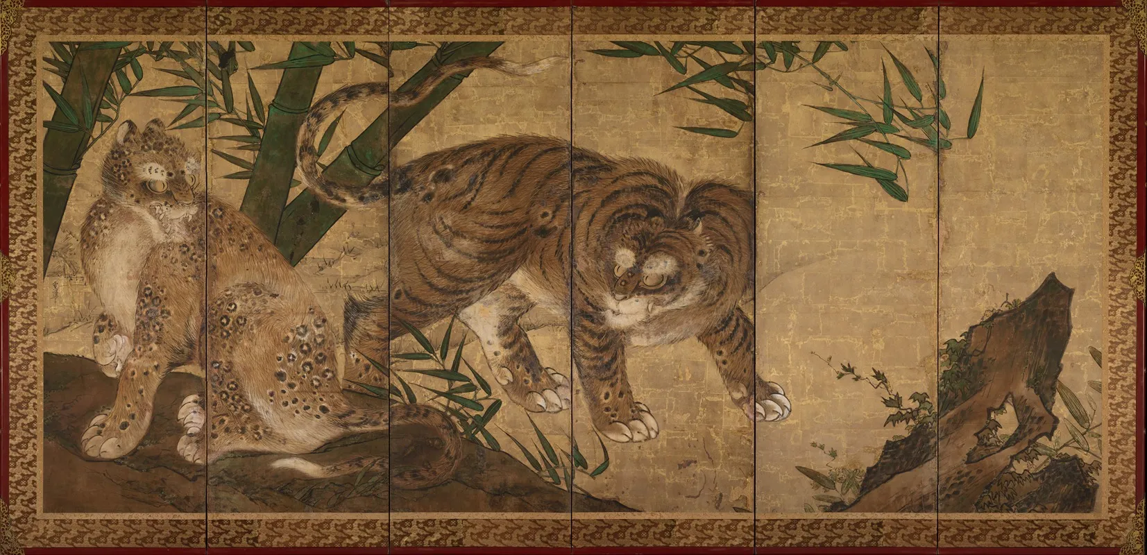 Lions And Tigers In Peony And Bamboo 2 Wall Art by Yamaguchi Sekkei - High-Resolution Digital Print