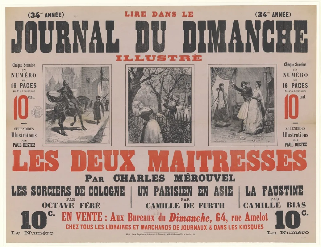 Lire Dans Le Journal Du Dimanche Illustre Les Deux Maitresses Par Charles Merouvel Wall Art by Paul Destez - High-Resolution Digital Print