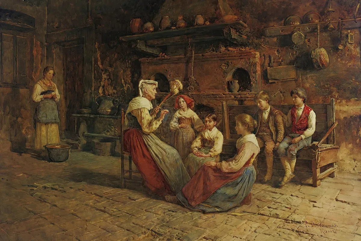 Listening To Grandmas Stories Wall Art by Publio De Tommasi - High-Resolution Digital Print