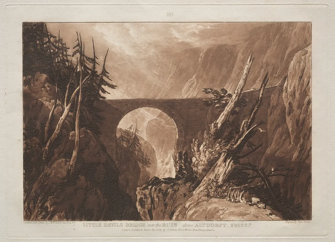 Little Devils Bridge Over The Russ Above Altdorft Swiss Wall Art by Joseph Mallord William Turner - High-Resolution Digital Print