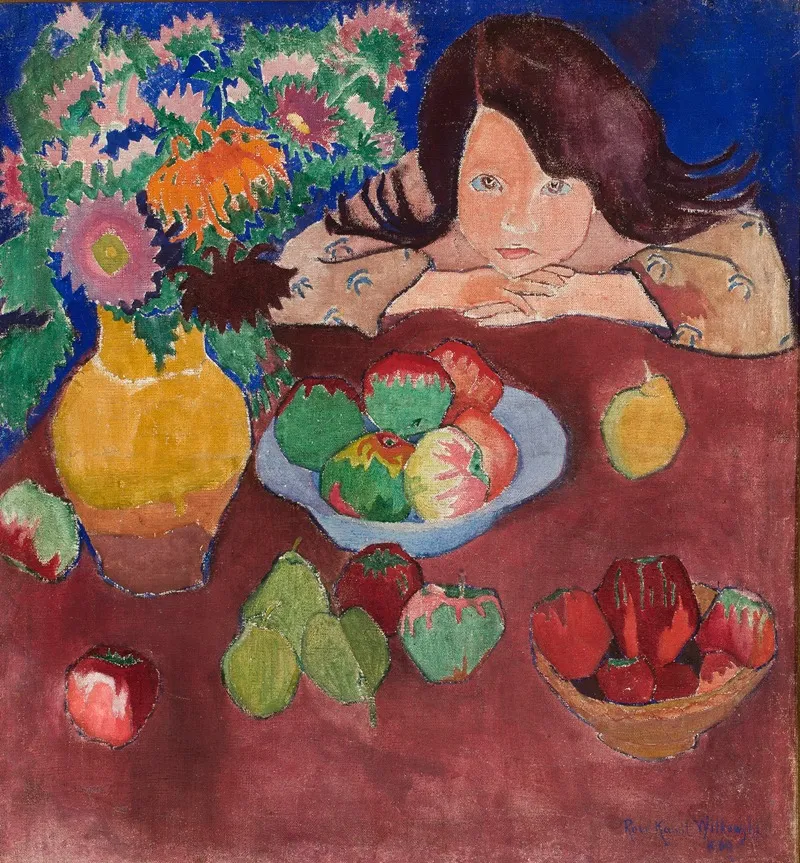 Little Girl At A Table With Fruit Wall Art by Romuald Kamil Witkowski - High-Resolution Digital Print