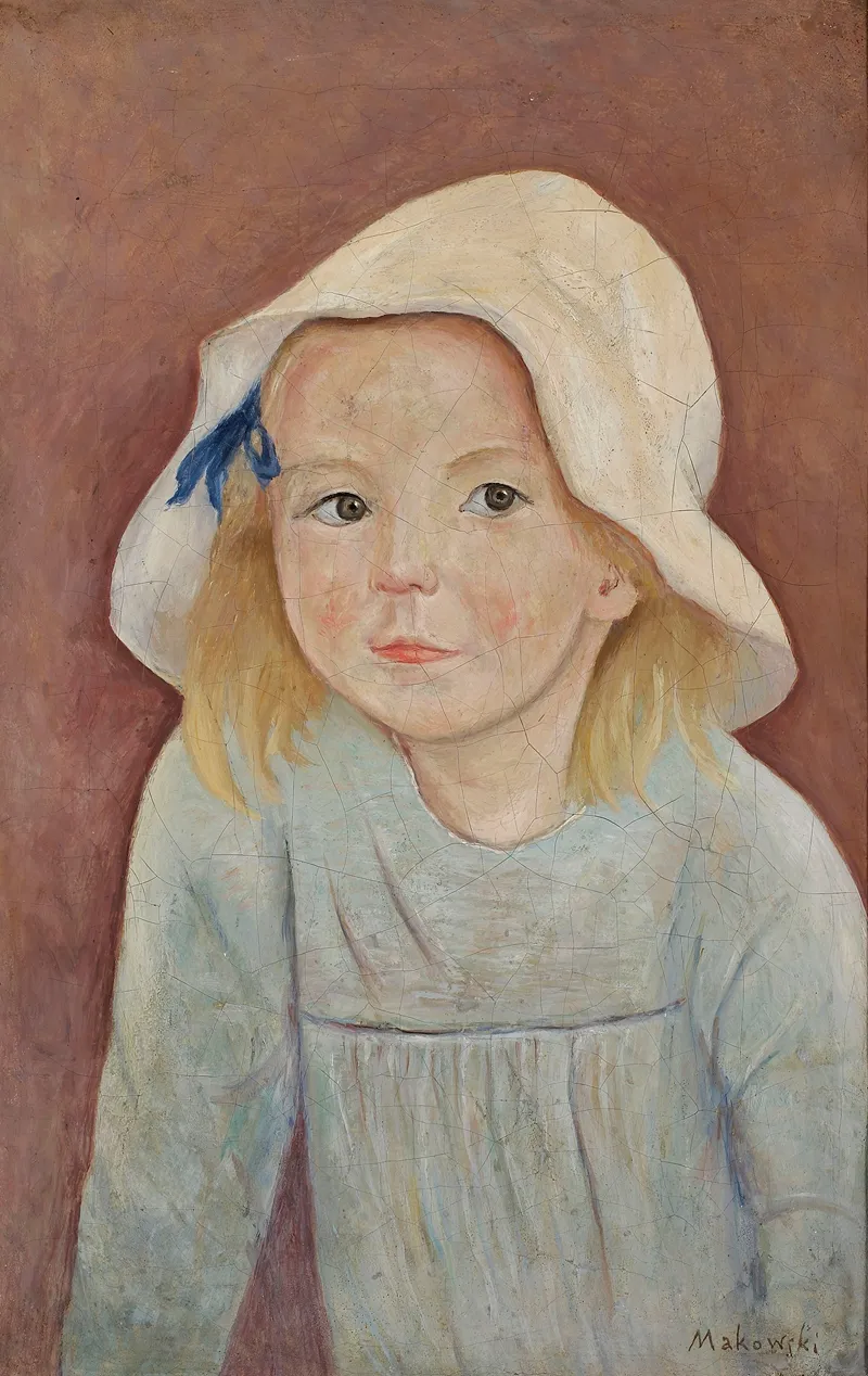 Little Girl In A White Hat Wall Art by Tadeusz Makowski - High-Resolution Digital Print
