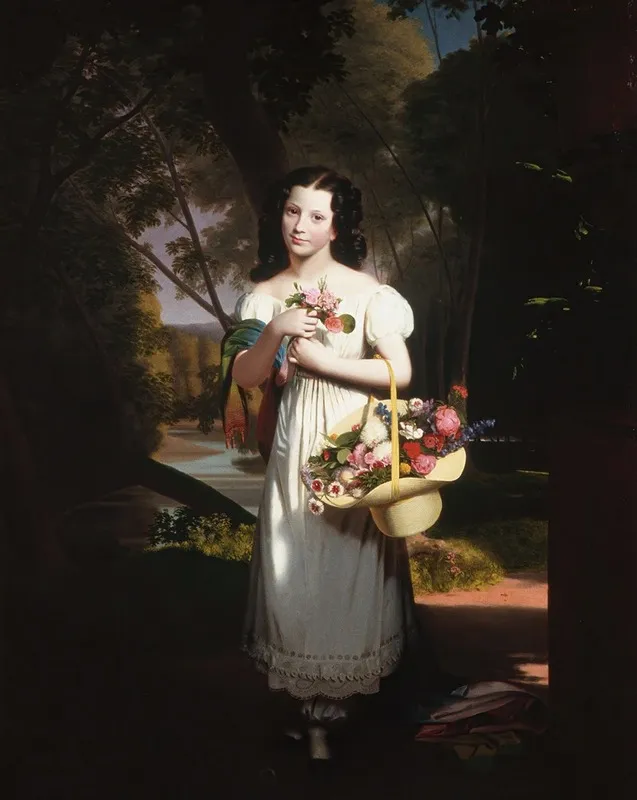 Little Girl With Flowers Amelia Palmer Wall Art by Charles Cromwell Ingham - High-Resolution Digital Print