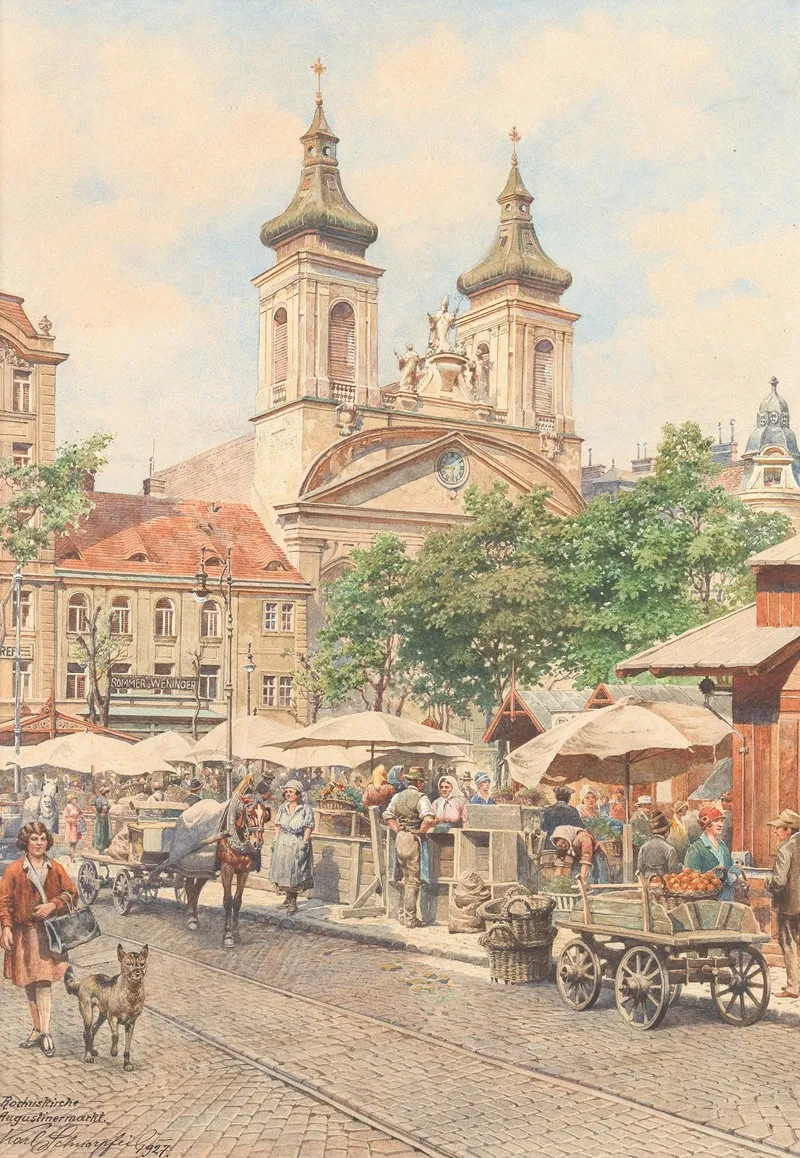 Lively Rochus Market Next To Rochus Church In Landstraser Hauptstrase Wall Art by Karl Schnorpfeil - High-Resolution Digital Print