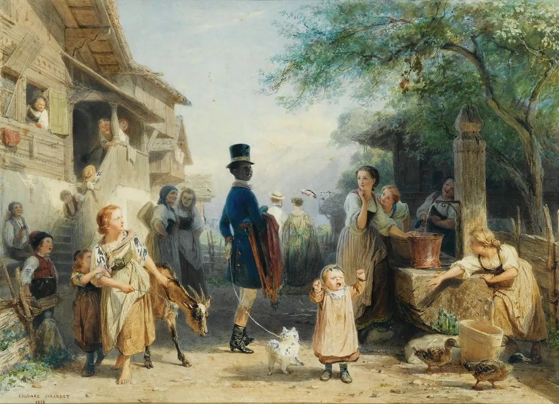 Lively Village Scene Wall Art by Edouard Girardet - High-Resolution Digital Print