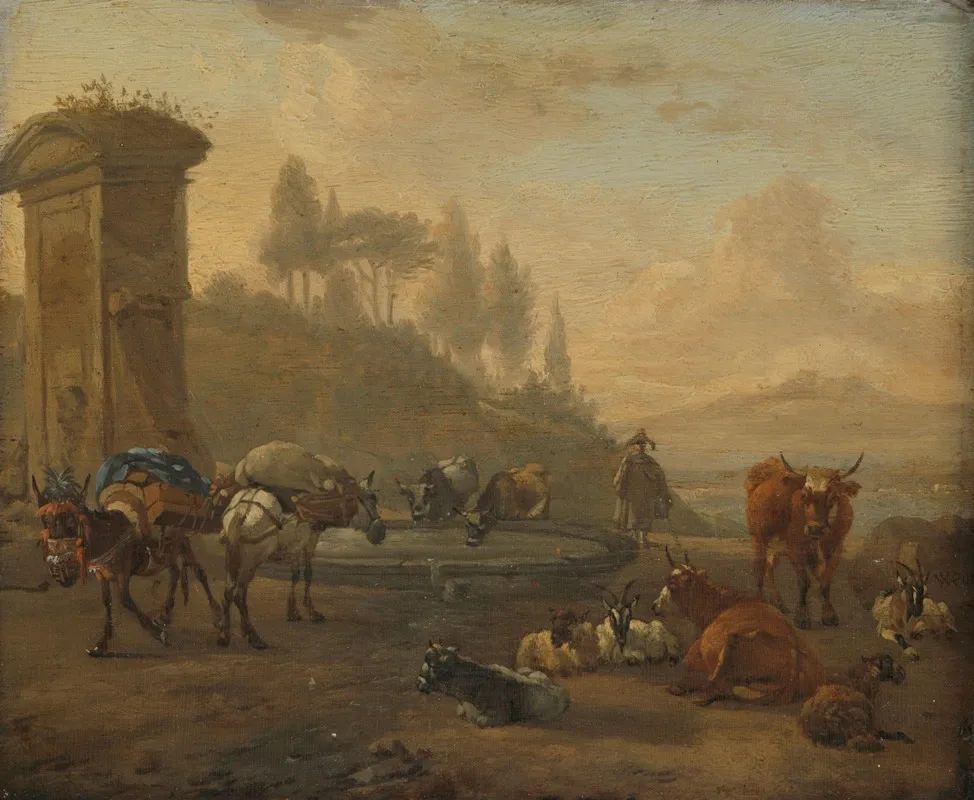 Livestock By A Fountain