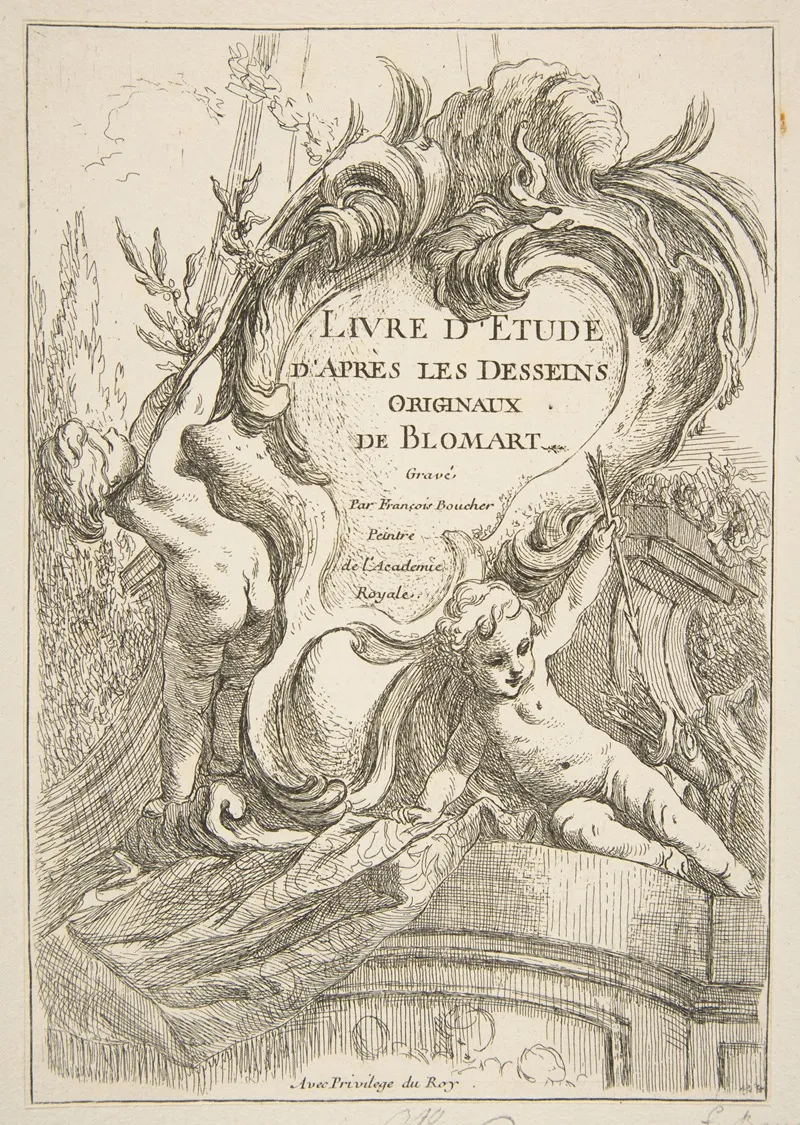 Livre Detude Dapres Les Desseins Originaux De Blomart Pl 01 Wall Art by François Boucher - High-Resolution Digital Print