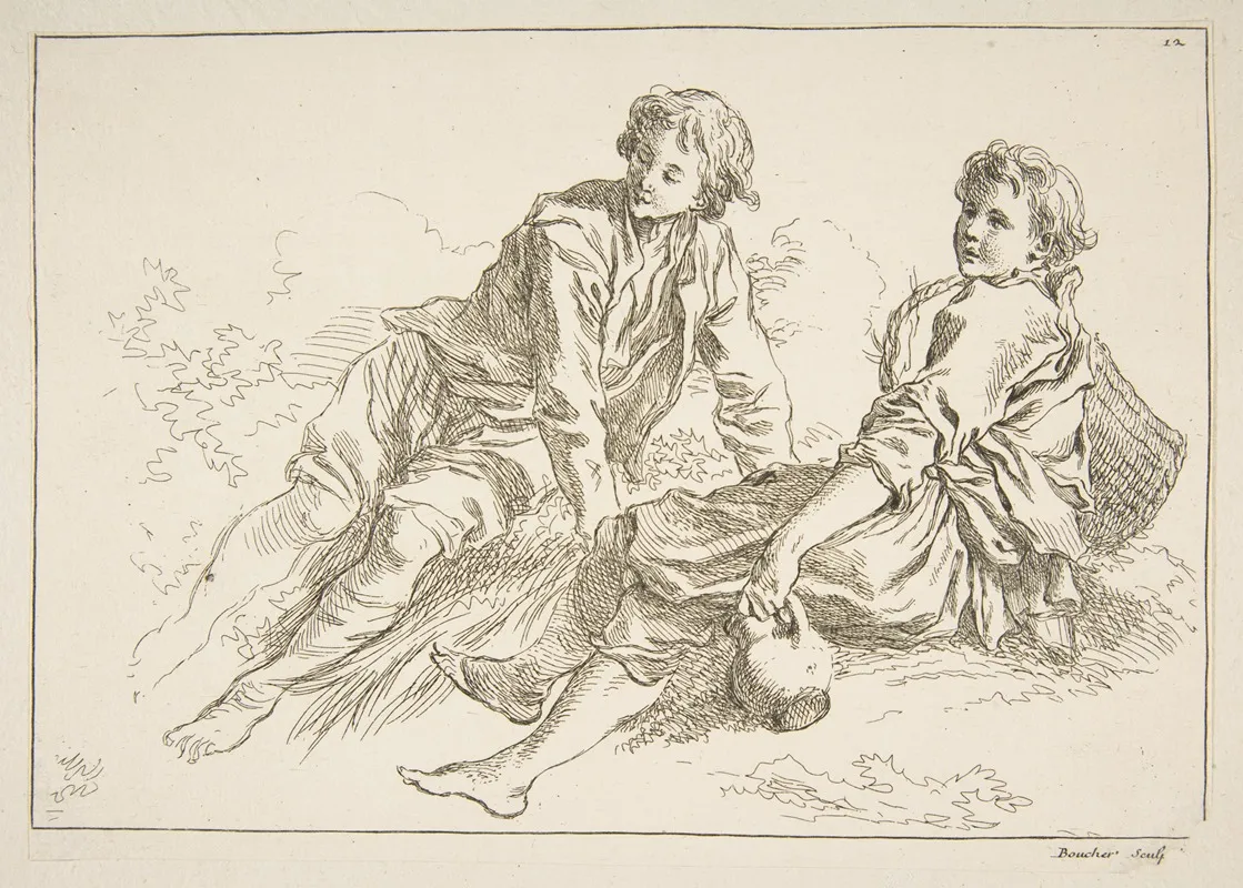 Livre Detude Dapres Les Desseins Originaux De Blomart Pl 11 Wall Art by François Boucher - High-Resolution Digital Print