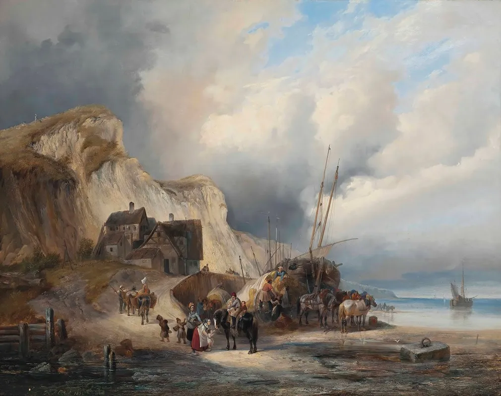 Loading Hay On The Normandy Coast Wall Art by Heinrich Ambros Eckert - High-Resolution Digital Print