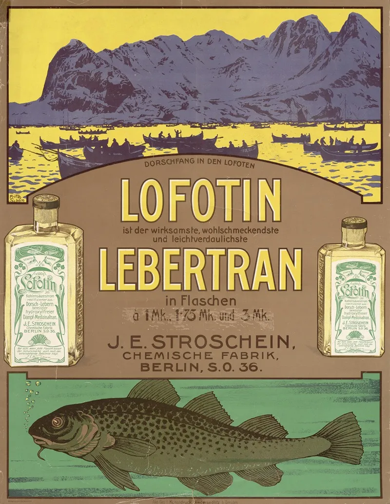 Lofotin Ist Der Wirksamste Wohlschmeckendste Und Leichtverdaulichste Lebertran In Flaschen Wall Art by Fritz Schön - High-Resolution Digital Print