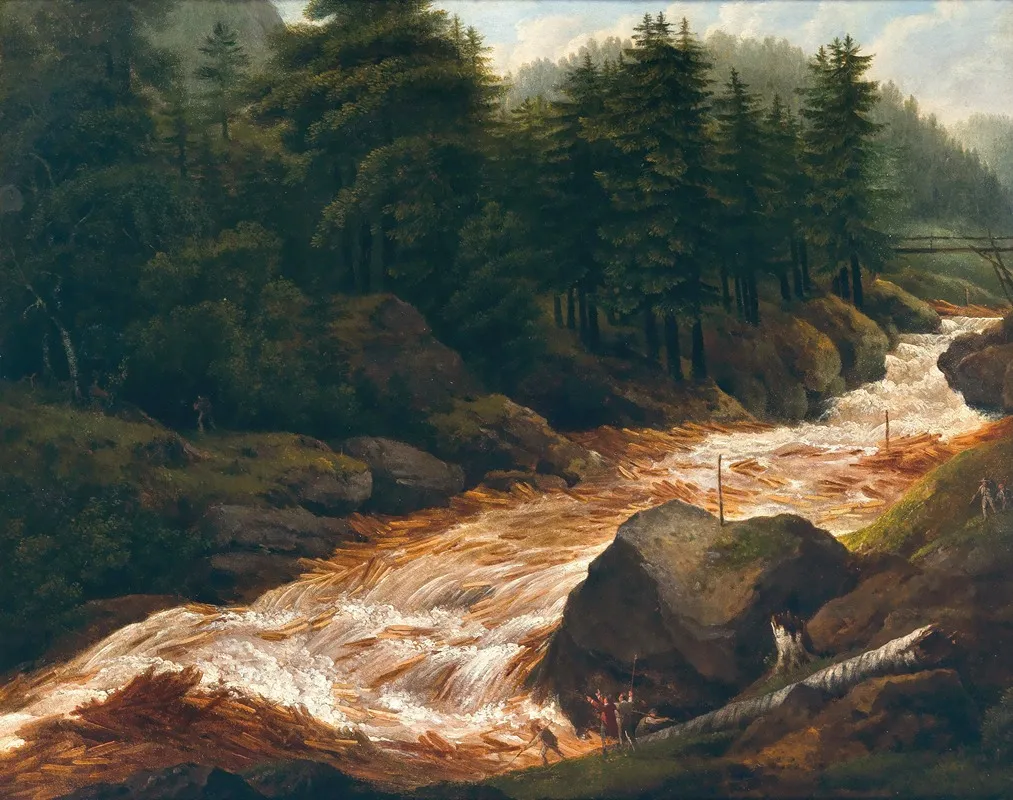 Loggers At A Mountain Torrent