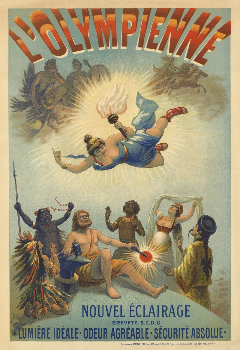 Lolympienne Nouvel Eclairage Lumiere Ideale Odeur Agreable Securite Absolue Wall Art by Imp. Chaix - High-Resolution Digital Print