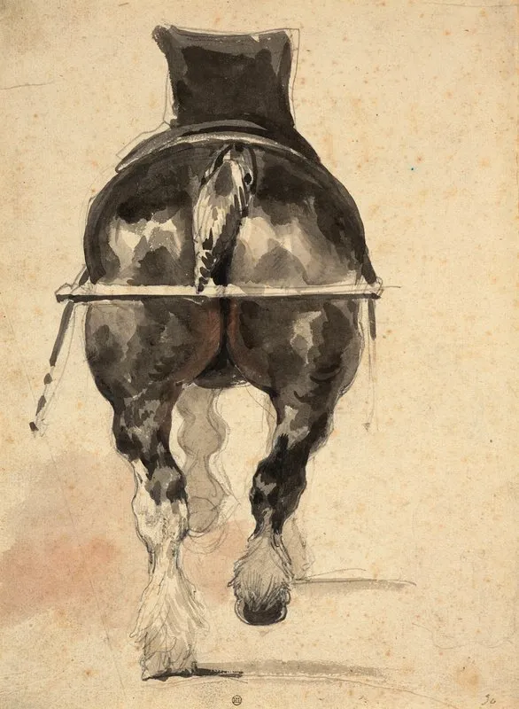 London Draft Horse With Its Harness Seen From The Rump Wall Art by Théodore Géricault - High-Resolution Digital Print