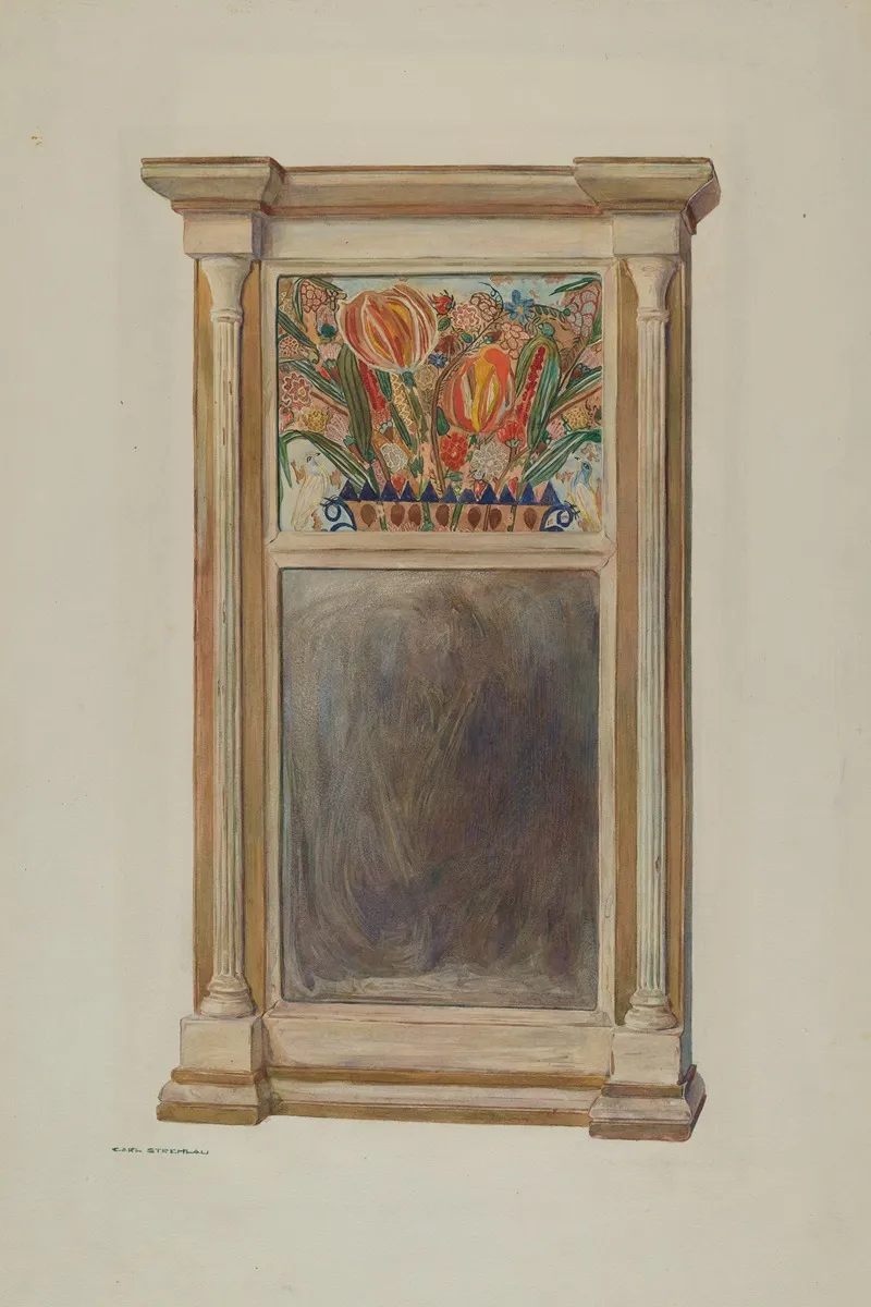 Looking Glass With Decorated Glass Panel