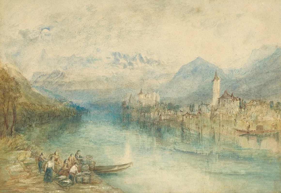 Looking Towards Lake Thun From Opposite Scherzligen With Schloss Schadau And The Niesen In The Distance Switzerland Wall Art by Joseph Mallord William Turner - High-Resolution Digital Print