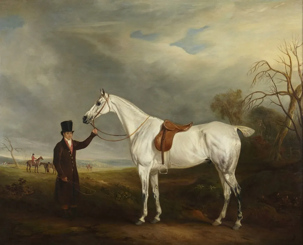 Lord Howes Groom With Gray Hunter Wall Art by John Ferneley - High-Resolution Digital Print