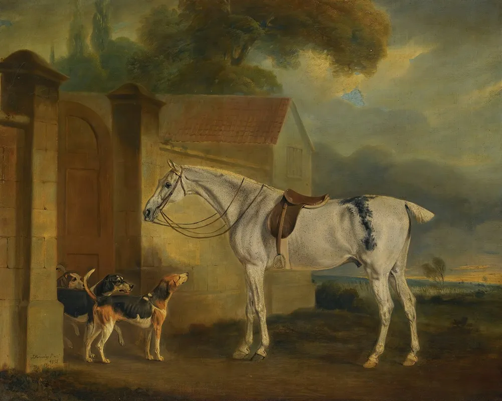 Lord Lonsdales Fleabitten Grey Hunter Brass At Cottesmore With The Cottesmore Hounds Wall Art by John Ferneley - High-Resolution Digital Print