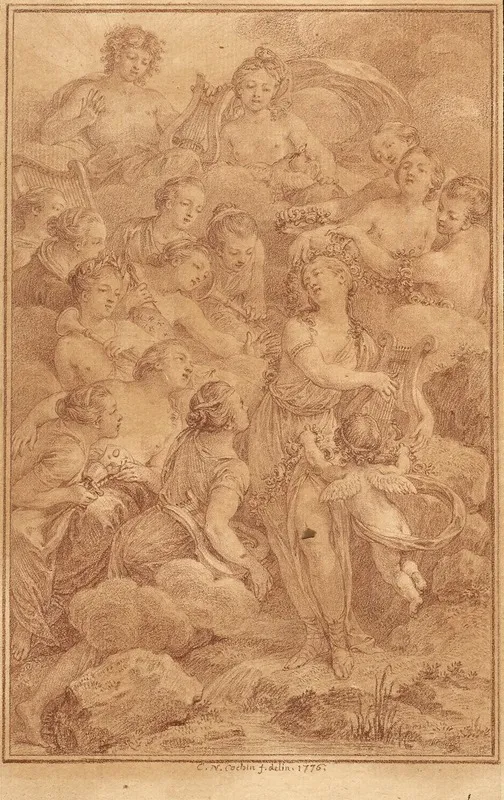 Lorigine Des Graces Frontispice Et Le Cortege De Bacchus Wall Art by Charles Nicolas Cochin II - High-Resolution Digital Print