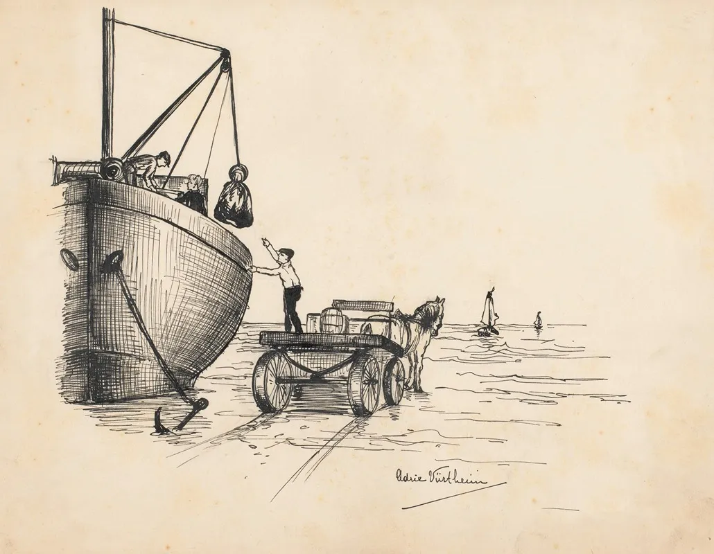 Lossend Schip Op Een Strand Wall Art by Adrie Vürtheim - High-Resolution Digital Print