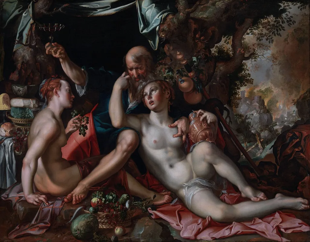 Lot And His Daughters 2 Wall Art by Joachim Wtewael - High-Resolution Digital Print