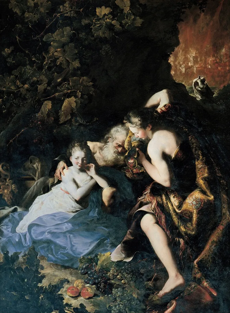 Lot Inebriated By His Daughters Wall Art by Bartolomeo Guidobono - High-Resolution Digital Print