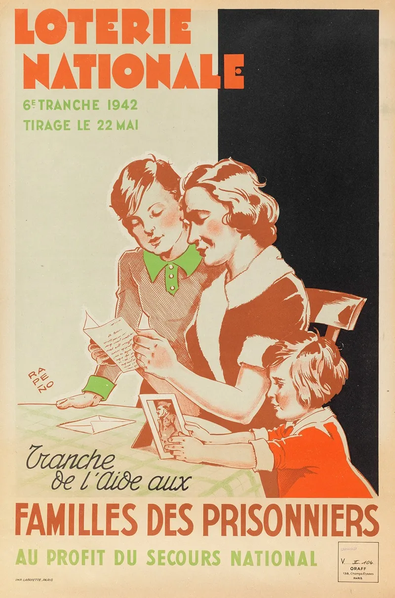Loterie Nationale 6e Tranche 1942 Tirage Le 22 Mai Tranche De Laide Aux Familles Des Prisonniers Wall Art by Armand Rapeno - High-Resolution Digital Print