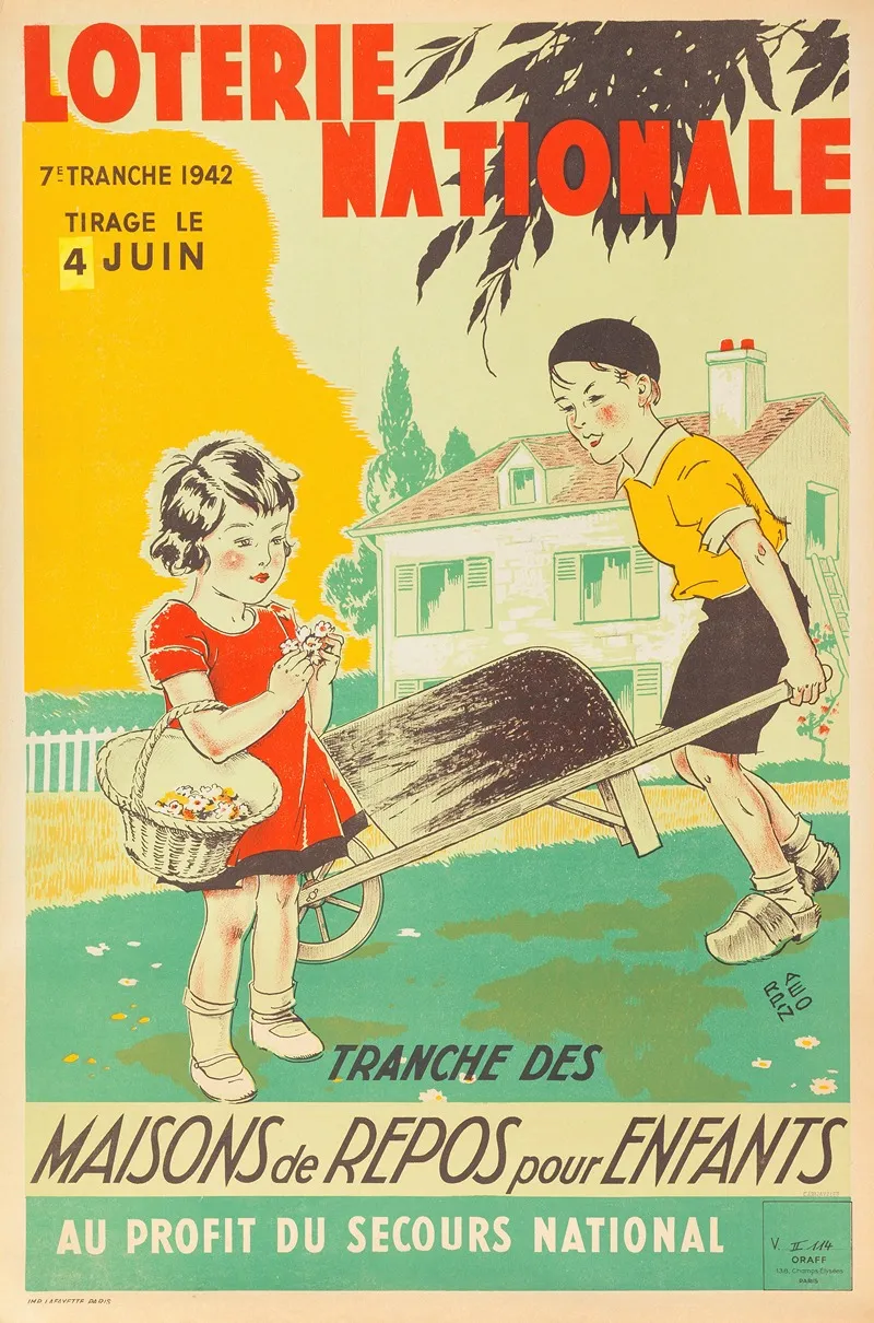 Loterie Nationale 7e Tranche 1942 Tirage Le 4 Juin Tranche Des Maisons De Repos Pour Enfants Wall Art by Armand Rapeno - High-Resolution Digital Print