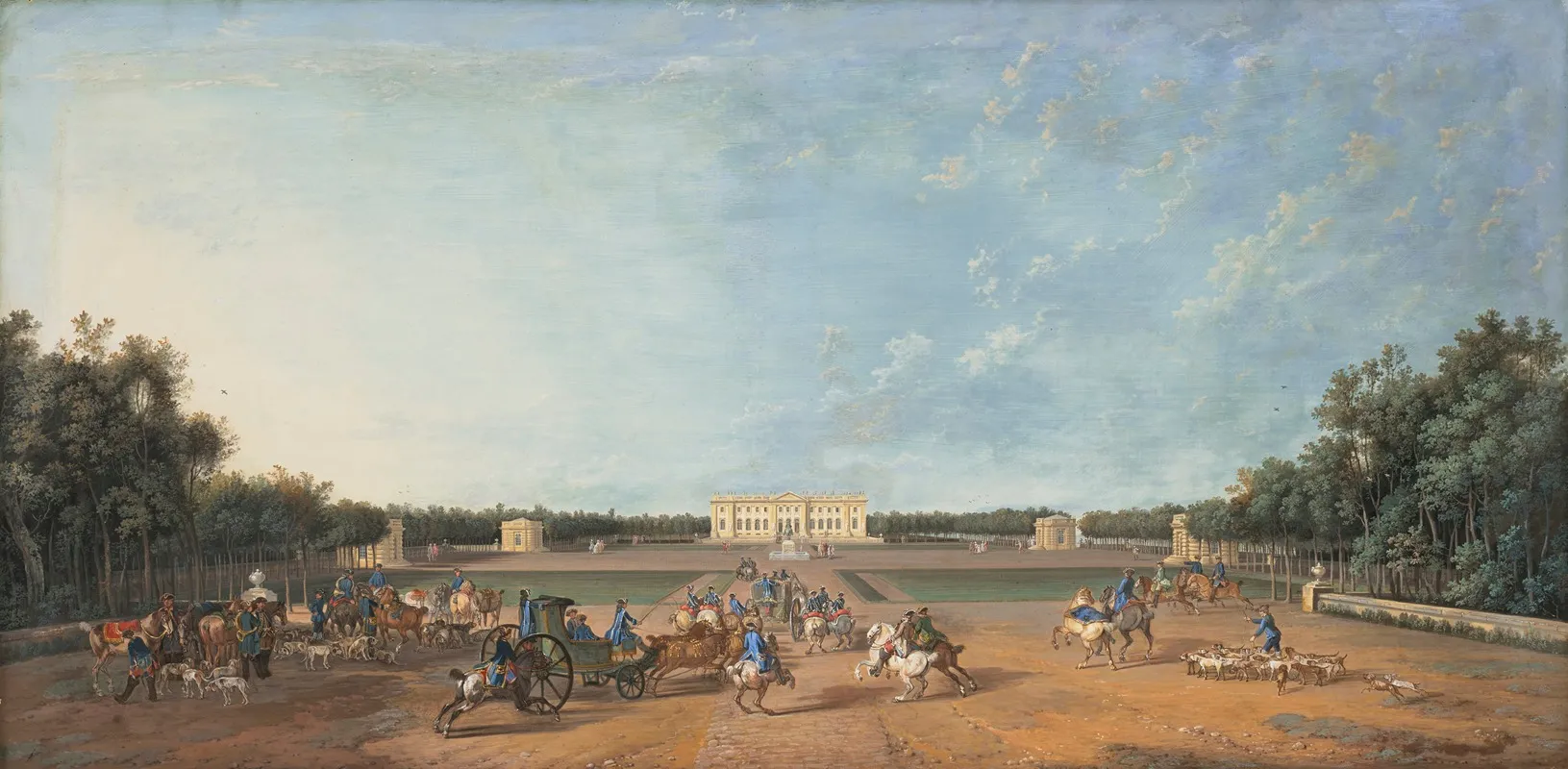 Louis Xv With The Royal Hounds In Front Of The Pavillion Of Croix Fontaine Belonging To The Fermier Generale Bouret